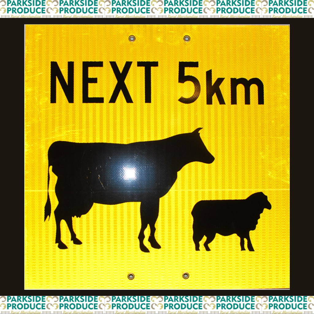 Road Sign - Cattle Ahead Next 5km Yellow 750 x 750