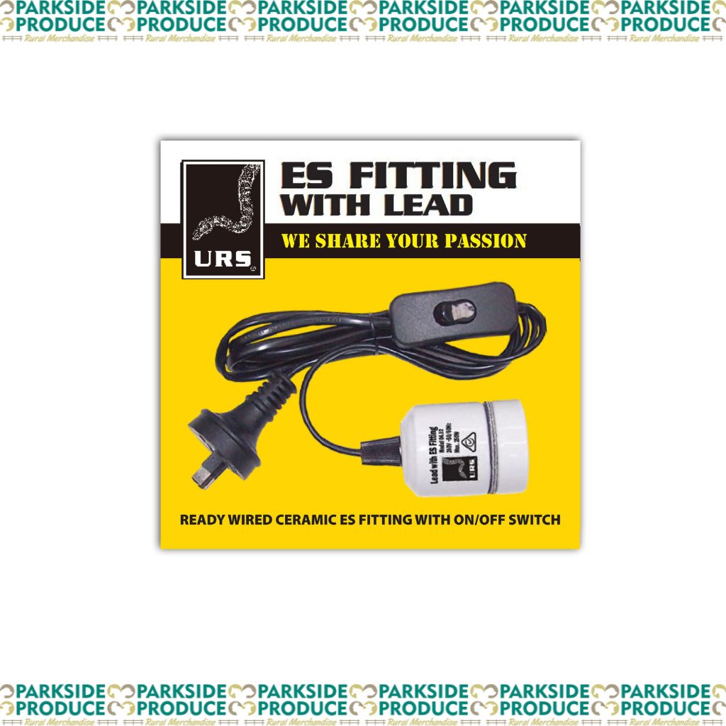 A packaged brooder lead with an ES fitting, primarily white in color with some black and yellow detailing, against a yellow background with the Parkside brand visible.